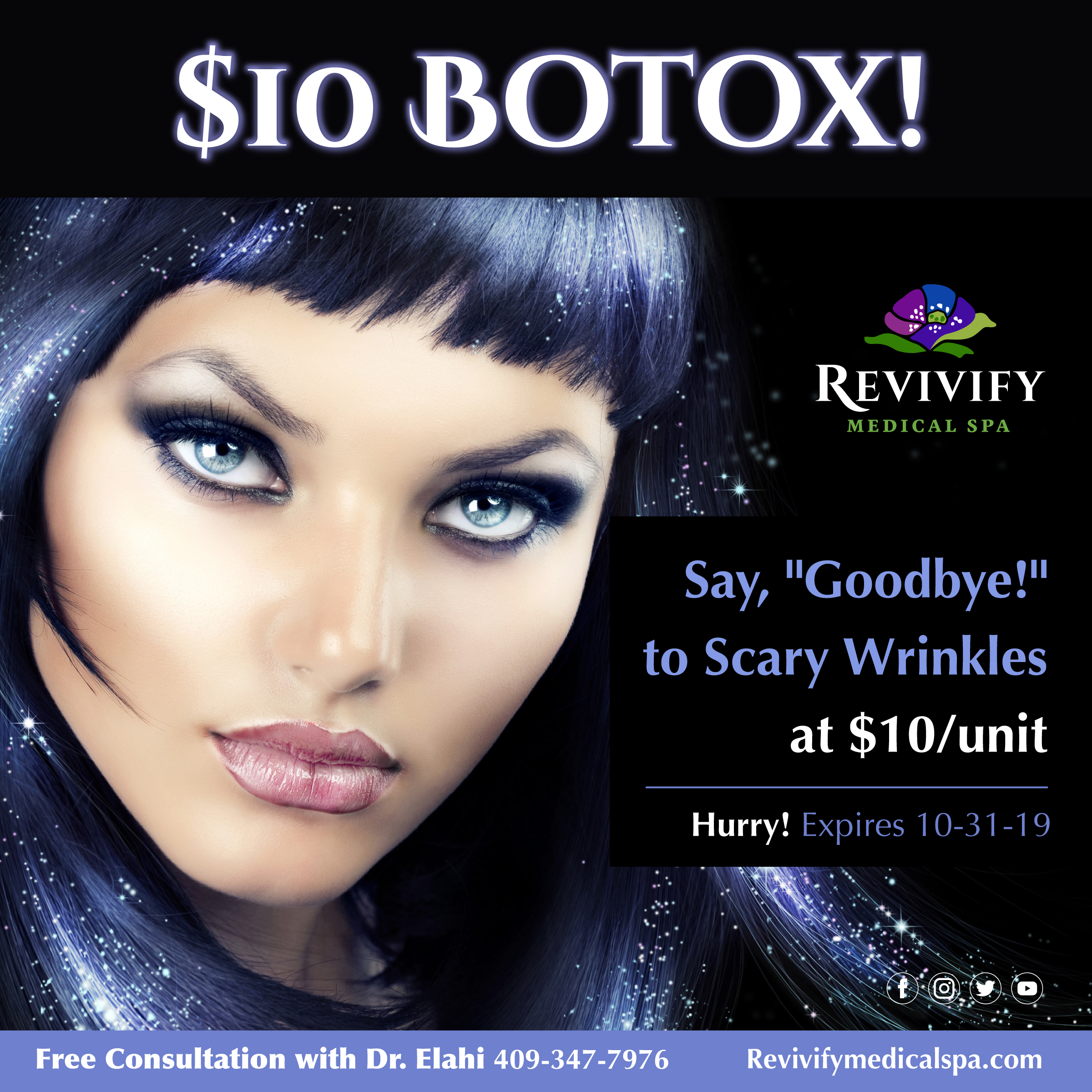 goodbye scary wrinkles $10 unit botox & filler $50 a syringe